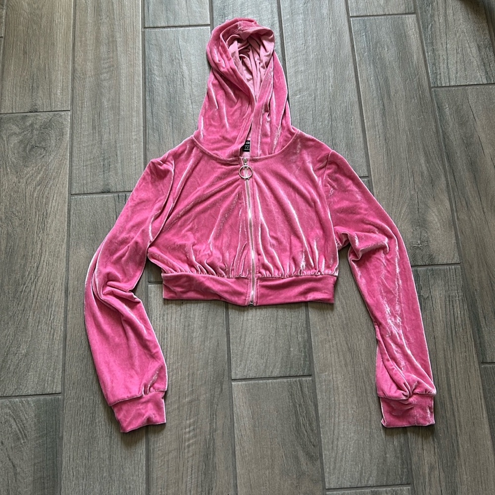 SHEIN cropped zip velvet jacket